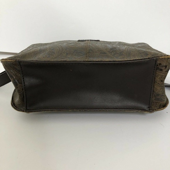 Vintage Relic Brown Paisley Tooled Faux Leather Flap Front Crossbody Satchel Bag - Picture 5 of 12